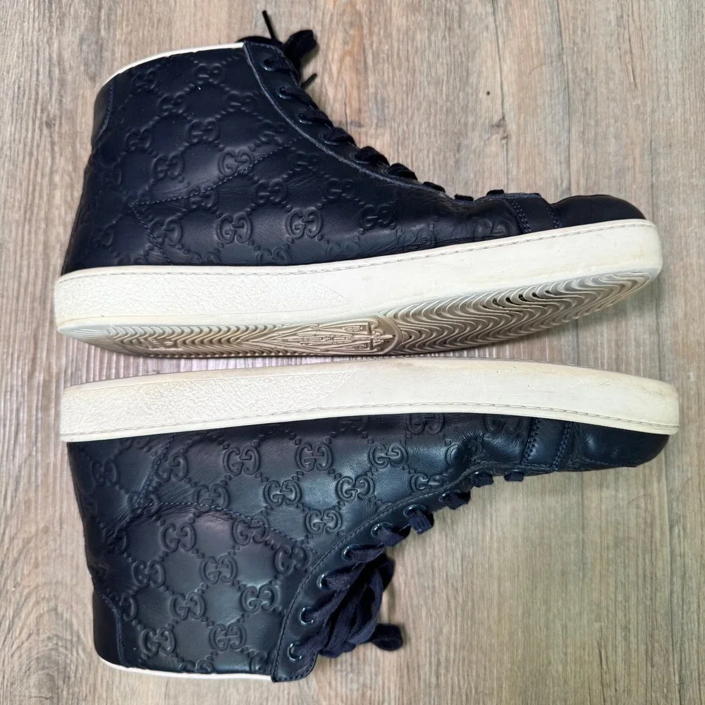 Gucci Black High-Top GG Embossed Leather Sneakers